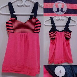 Lululemon No Limits Tank 4 XS Orange Inkwell Stripe Woman's Shirt Top Pleated